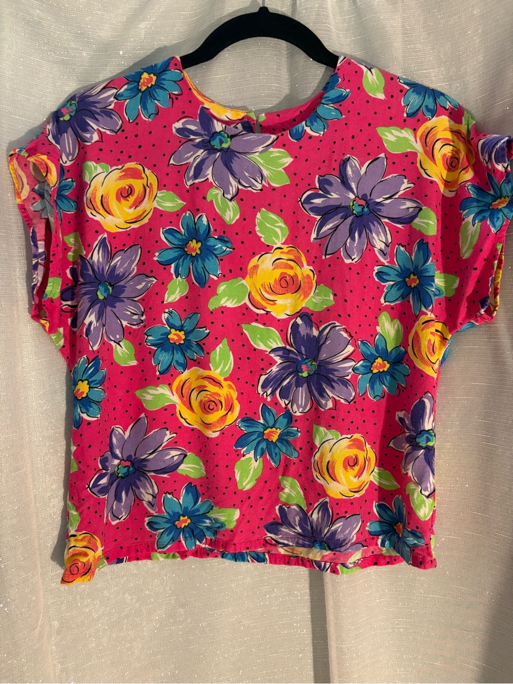 VTG 90s Jaclyn Smith Hot Pink Bold Floral Top Maximalist Dopamine Boxy Crop Sz8